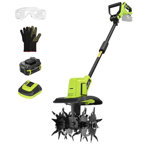20V Cordless Tiller Cultivator With 4Ah Battery And Fast Charger Included 300 RPM Garden Rototiller For Home Garden 9 Inch Width