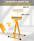 Two Pack Folding Roller Stands Built for Heavy Duty Woodworking 250 Lb Load Capacity Adjustable from 27.8 to 43 Inches Outfeed Support