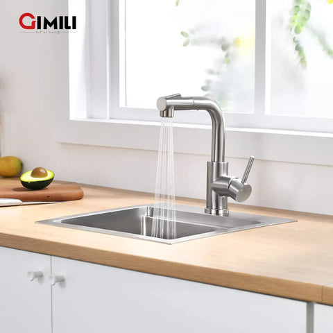 Pull Out Sprayer Bar Sink Faucet With Single Handle For Kitchen, Hot And Cold Water, Brushed Nickel Finish, High 1.8 GPM Flow