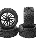 Beefy 88mm 3.46 Inch Off Road RC Tire Set With Sponge Inner And 12mm Hex Wheel Rims For 1 To 10 Scale Buggy Cars Durable Rubber Tires Replacement Black Fit Redcat Tornado Shockwave HPI ExceedRC Kyosho Losi, front view of tires stacked with tread visible