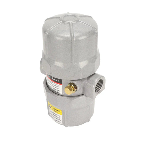 Automatic Drain Valve For Pneumatic Systems With Built Tough Aluminum Alloy Body And Adjustable Drain Frequency 0 To 16 Bar Working Pressure Half Inch NPT Inlet Easy Install Durable Filter Drainage Unit For Compressed Air showing aluminum housing and threading.