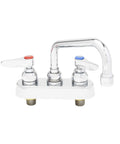 Brass Deck Mount Workboard Mixing Faucet With Six Inch Swing Nozzle Four Inch Centers Lever Handles Silver Finish One Half Inch NPT Inlets Includes Two Optional Tailpieces And Two Point Two GPM Aerator