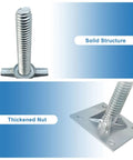 Heavy Duty Adjustable Leveling Jacks With Reinforced Galvanized Steel Base Plate For Rv Trailers And Travel Trailers Built Dead Solid For Bumpy Ground Easy Crank Lever For No Sweat Setup close-up of solid structure and thickened nut details