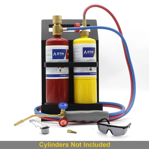 Oxygen MAPP Pro Grade Torch Kit With Portable Cylinder Stand For Soldering And Brazing, HVAC, Plumbing, with accessories shown