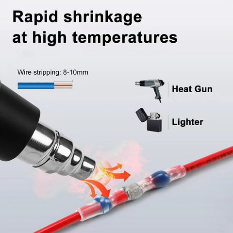 Heavy Duty Waterproof Heat Shrink Wire Connectors Kit 120 Pcs Solder Seal Butt Splice Terminals with hot melt adhesive in action.