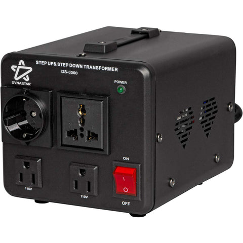 Heavy Duty Voltage Converter Transformer 110 120 To 220 240 Volts 3000W front view with multiple plug sockets and power switch.