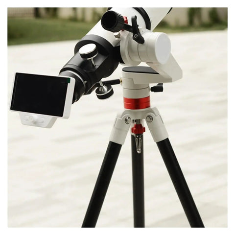 Rock Solid Telescope Mount Stand For Planetary Imaging With Ergonomic Viewing Height Two Section Tripod Three Eighths Inch Interface And Heavy Duty Fifteen Kilogram Load Capacity Easy Setup For Stable Night Sky Viewing - Close-up of base with tripod and telescope