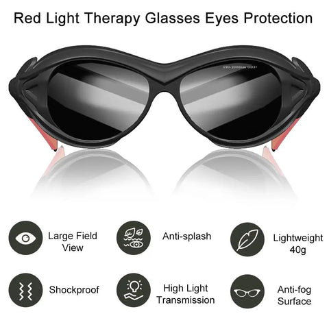 Heavy Duty Red Light Therapy Glasses Featuring Hella Solid Laser Protective Coating And Broad Spectrum Tanning Goggle Eye Defense for reliable hair removal, front view.