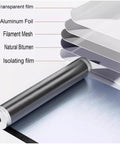 Self Adhesive Polymer Modified Bitumen Roofing Tape with Thick Aluminum Foil for Waterproofing Sheds Rock Solid Leak Repair Heavy Duty Insulation Roll showing aluminum foil and layers.