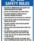 Backyard Zip Line Safety Rules Tin Sign 12x8 Inch Metal Warning Sign Blue And White For Outdoor Area Durable Safety Decor For Home Recreation Gift Idea