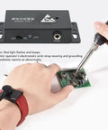 ESD Waist Strap Monitor With Real Time Alarm And Dual Grounding Check For Electronics Manufacturing And Labs US Plug 100 240V Auto Alarm Keeps Static Off PCBs And Chips with wrist strap in use