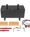 Beefy Portable Propane Gas Forge With Double Burner 2600F Forging Furnace For Blacksmithing Farrier And Knife Making Large Capacity Open Structure Square Forge Built From Heavy Duty Steel Ideal For Fire Craft, black steel body with dual burners, insulating bricks, and hoses.