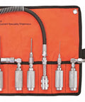 Pro Grade Greasing Accessory Kit with nozzles and couplers in orange case for automotive and workshop use lubrication set.