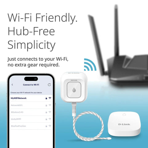 Smart WiFi Water Leak Detector Starter Kit With Two Sensors 100 dB Alarm App Alerts LED Strobe No Hub Needed Works With Google 1000ft Range