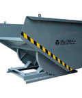 Job Site Ready Medium Duty Self Dumping Forklift Hopper With Two Cubic Yards Capacity, gray with safety chains for easy heavy load hauling.