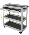Heavy Duty Rolling Tool Cart With Drawer And Lockable Wheels, 3 Tier Mobile Garage Organizer, open drawer, height adjustable shelves