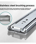 Close-up of stainless steel drawer slides with soft close and full extension 10 to 22 inch track rails for cabinets and furniture