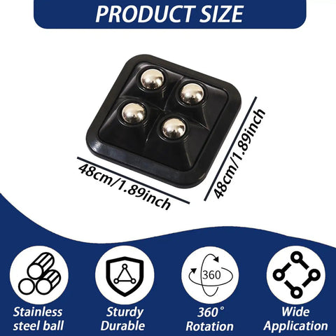 Stick On Adhesive Mini Caster Wheels 360 Degree Swivel Stainless Steel Rollers For Kitchen Appliances Furniture And Storage Bins 20 Lbs Per Wheel Black 8 Pack, size 1.89 inch square with stainless steel balls, suitable for wide application and durable use.