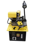 Beefy Automatic Circular Saw Blade Sharpener Packing A Heavy 250W Motor And Lightning Fast 4000 RPM Grinding Power For Thin Welded And Carbide Steel Cutters Across A Sixty To Three Fifty Millimeter Span, yellow body with adjustable light.