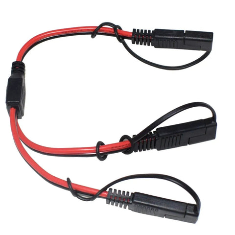 14 AWG SAE DC Power Automotive Connector Cable Y Splitter 1 To 2 SAE Extension Cable For Solar Battery Connection And Transfer 12 Inch 30 Cm With Protective Cover Versatile All Purpose Use, red/black 1-to-2 cable with dust covers
