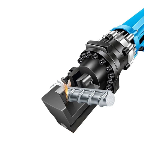 Heavy Duty Electric Rebar Cutter With Portable Hydraulic Shears and Cordless Bending Machine cutting metal rebar with precision.