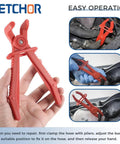 Close-up of a 6 Piece Hose Clamp Pliers Set With Flexible Pinch Off Pliers Straight Jaw And 90 Degree Angled Pliers for flexible hoses.