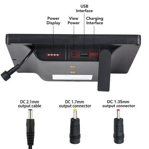 Back view of 5W 12V Trail Camera Solar Panel Charger Kit With 5200mAh Battery showing USB interface and connectors