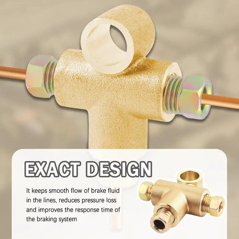 3/16 Brake Line Tee T Shape 3 Way Union Kit With Inverted Brake Line Fittings Universal Brakes Line Union Replacement For 3/16in Pipe No Hassle Install Car Accessory, gold copper-iron tee with fittings