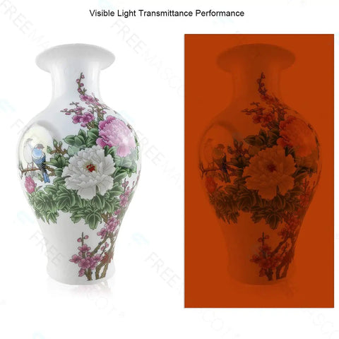 Comparison of visible light transmittance of OD 6 Plus Laser Safety Specs For 190nm To 550nm Wavelengths on floral vase