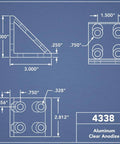 Technical drawing of 8 Hole Aluminum Inside Corner Gusset L Bracket For 80/20 Extrusion Systems with dimensions and clear anodize finish.