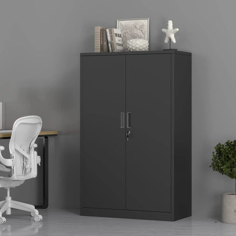 Badass Metal Storage Cabinet With Locking Doors And Three Adjustable Shelves 53 Inch Tall Lockable Steel Cupboard For Garage Home Office Or Pantry Use Black Finish Built Different