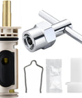 Moen 1222 Replacement Shower Cartridge With Removal Tool 104421 Kit for One Handle Posi Temp Faucets and accessories displayed
