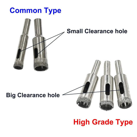 Diamond Drill Bit Set For Glass Marble Ceramic And Granite, 5 Piece Kit with common and high grade types comparison