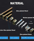 125-Piece 3-In-One Furniture Hardware Kit With Hex Socket Cap Screws Barrel Nuts Cam Fittings Dowels Hex Insert Nuts Eccentric Wheels, various steel materials shown.