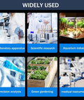 Widely used banner grid showing lab apparatus, scientific research, aquarium industry, gardening, medical instruments.
