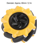 Omni Directional Mecanum Wheel Set for Smart Robot Car, 80mm rubber-coated wheel, durable toy robot parts, yellow and black design