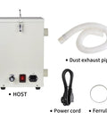Heavy Duty 1000W Lab Dust Collector With A Badass Dual Impeller Design And Variable Suction Controls For Dental Labs And Workshops Yanking Metal Parts And Wood Chips Clean showing dust exhaust pipe and power cord.