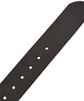 Close-up of Mens 1.5 Inch Bridle Leather Work Belt Black With Brushed Silver Buckle Size 38 Full Grain Leather Raw Edges U Shape Tip
