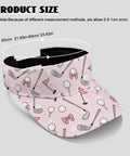 Pink visor with Women’s Moisture-Wicking Golf Polo Shirt And Visor Set, featuring USA 250th Anniversary themed print, size details shown.