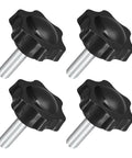 Four black star-shaped plastic clamping knobs with M8 x 25mm screws for umbrella base replacement.