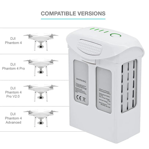 2 Pack High Capacity 5870mAh 15.2V Intelligent Flight Replacement Battery for DJI Phantom 4 Series with compatibility chart