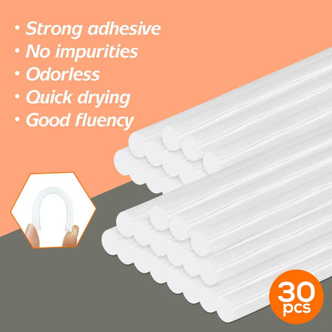 Close-up of 30 clear glue sticks from Hot Glue Gun Kit With 30 Glue Sticks For Fast 1 Minute Warm Up And High Temp For School Crafts DIY Projects