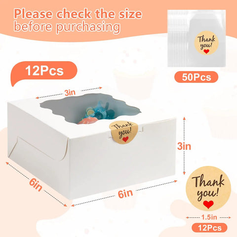 Premium White Cookie Boxes With Clear View Window And Included Thank You Labels 12 Pack Sized At 6X6X3 Inches Ideal For Sorting Desserts Wrapping Care Packages Or Pulling Dope Party Favor Displays