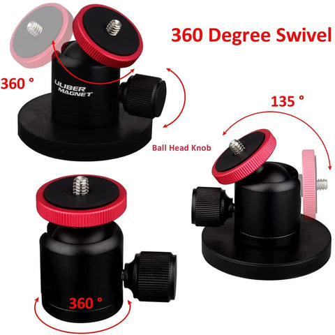 60lb Magnetic Camera Mount With Mini Ball Head Rubber Coated Neodymium Magnet Quarter Inch 20 Tpi Male Thread Stud Heavy Duty Base