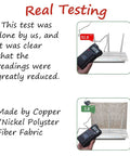 Real testing of Premium Copper Nickel Polyester Faraday Cage WiFi Router Shield Cover 14x16 Inch Radiation Guard showing EMF reduction.
