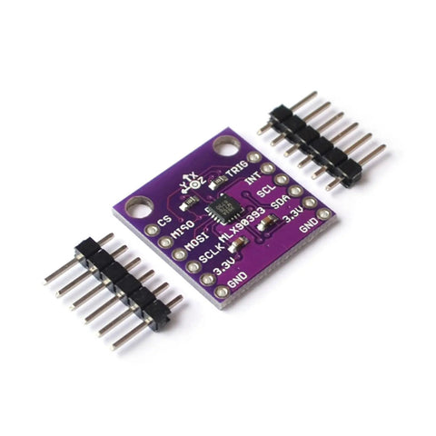 Digital Hall Effect Sensor Module With I2C And SPI Interfaces For High Precision Positioning And Rock Solid Motion Control In Battery Powered IoT Devices And Industrial Equipment purple PCB with header pins