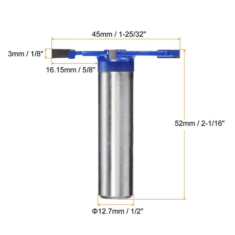 High Performance T Slot Cutter Rabbet Router Bit One Half Inch Shank 45mm Cutting Diameter Three Millimeter Depth four wing