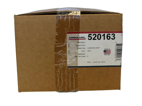Essential 4X6 Red Fanfold Direct Thermal Shipping Labels With Heavy Duty Permanent Adhesive For Warehouse Barcodes And Package Logistics Packs Four Thousand Crisp Sheets For A Totally No Sweat Setup in a cardboard box.