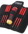 Insulated Ratcheting Screwdriver Set With Interchangeable Slim Blades, 1000 Volt Safety Rating, in nylon belt pouch