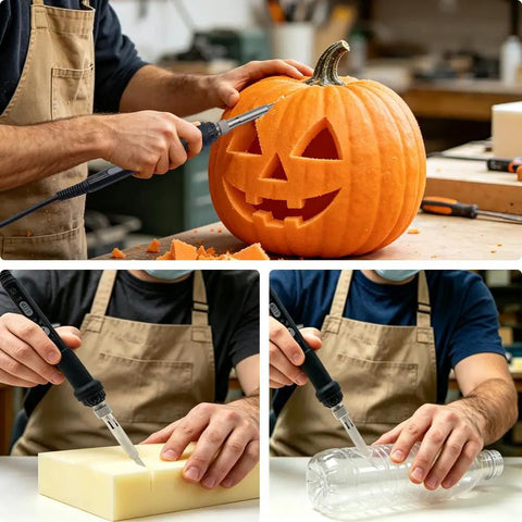 Afantti Electric Hot Knife Plastic Cutter Heated Foam Cutting Tool With Adjustable Temperature Range Up To 500C for carving pumpkin, cutting foam, and sealing ropes.